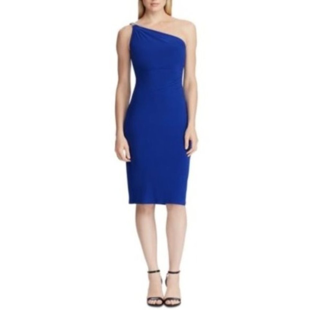 Lauren Ralph Lauren Rhinestone-Strap One-shoulder Dress